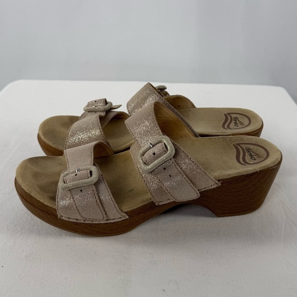 Dansko Sophie Strappy Leather Platform Sandals in Glitter Tan Size 10.5 or 11 - Picture 2 of 6
